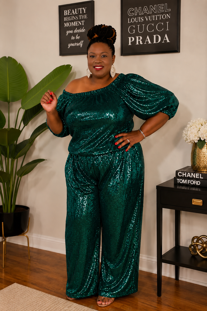 Green sequins pants set – Fashions by Fowler