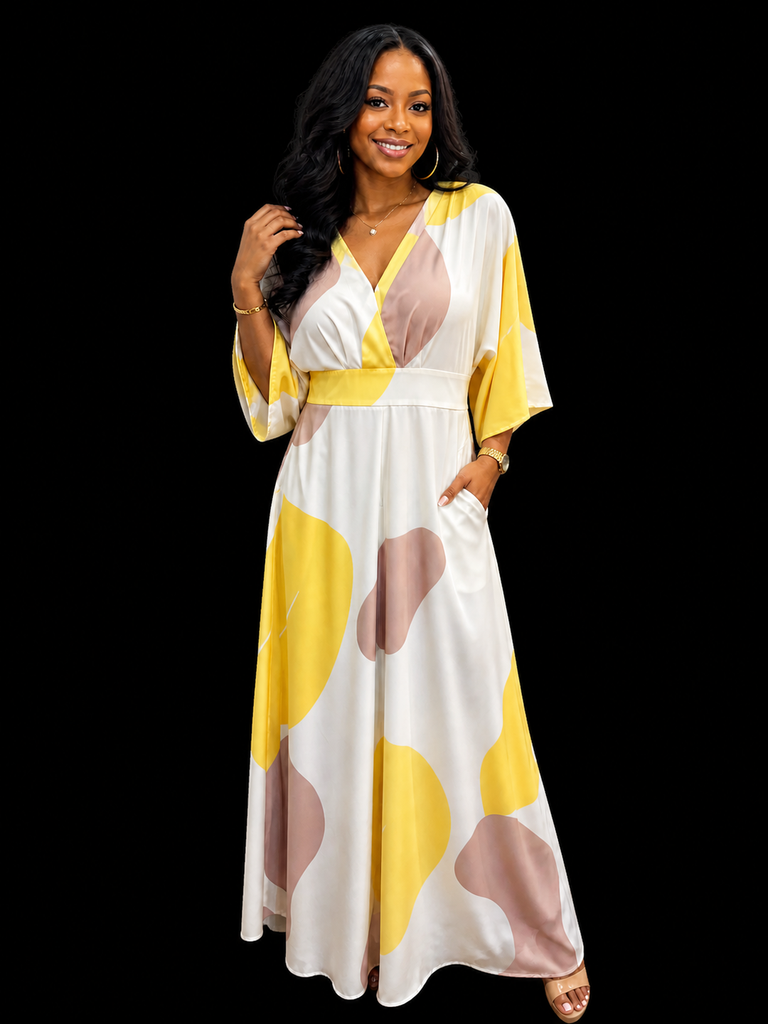 White and yellow maxi dress Large