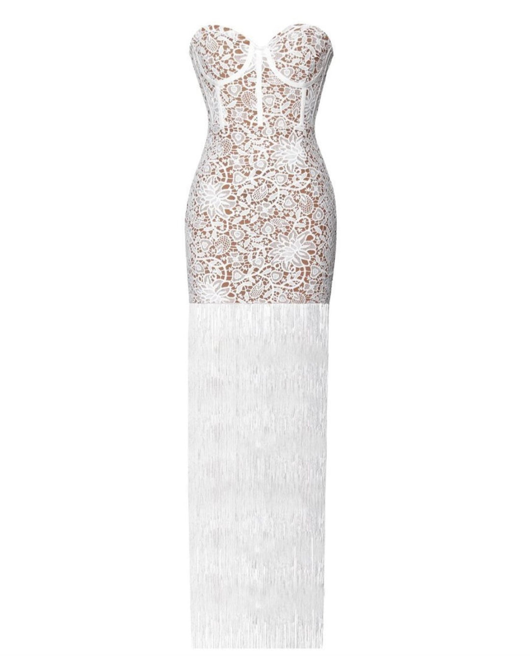 chinese dress ladies White Off Shoulder Fringe Gown by Ladivine SF209W